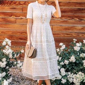 NWT Bohme Elayna white cream lace midi dress